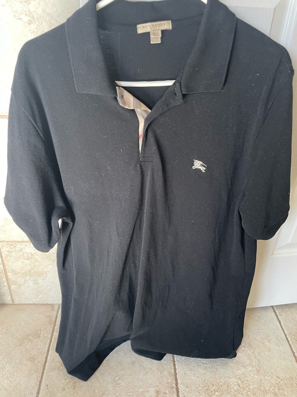 Burberry Men's Black Polo Shirt with Signature Check Trim